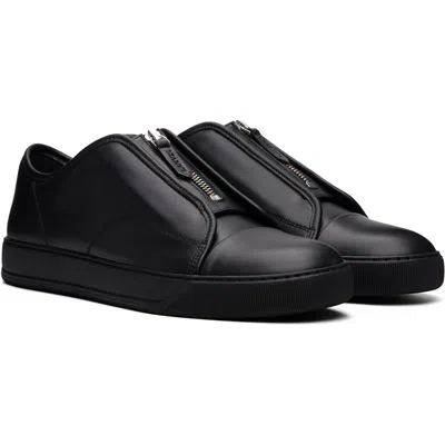 Lanvin Zip-front Leather Sneakers In Black