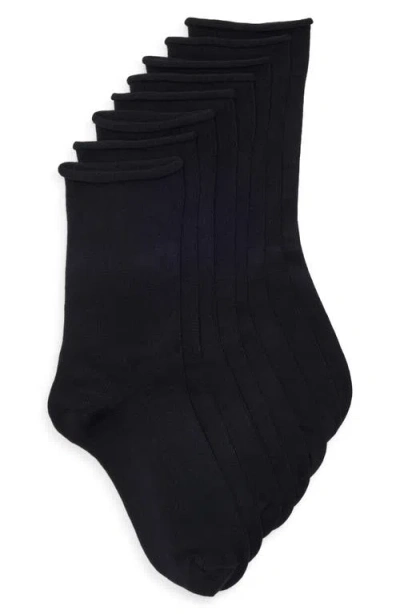 Nordstrom Assorted 4-pack Roll Top Crew Socks In Black