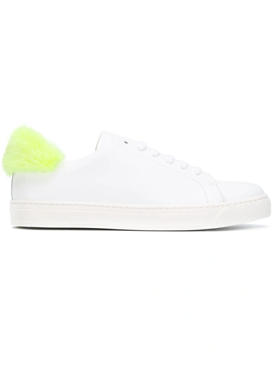 Anya Hindmarch Fur-trimmed Low-top Leather Trainers In Bianca