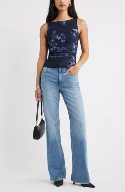 Open Edit Ruched Mesh Tank In Blue