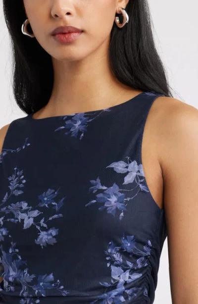 Open Edit Ruched Mesh Tank In Blue
