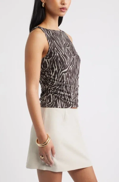 Open Edit Ruched Mesh Tank In Blue