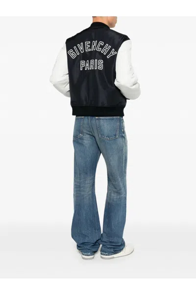 Givenchy Satin Varsity Jacket With Ribbed Trim And Button-front In Navy