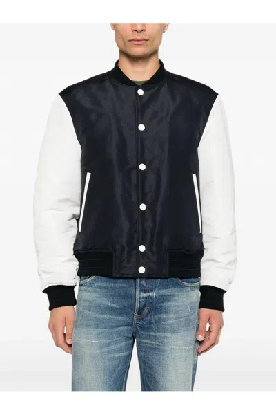 Givenchy Satin Varsity Jacket With Ribbed Trim And Button-front In Navy