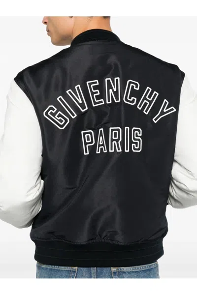 Givenchy Satin Varsity Jacket With Ribbed Trim And Button-front In Navy