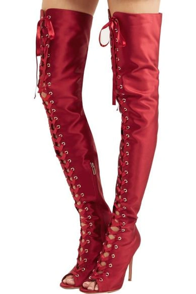 Shop Gianvito Rossi Lace-up Satin Over-the-knee Boots