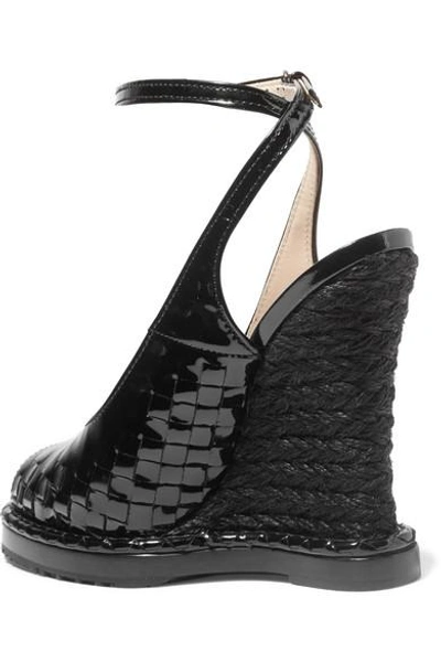 Shop Bottega Veneta Intrecciato Patent-leather Espadrille Wedge Sandals