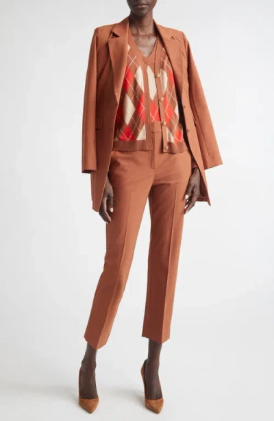 St John St. John Long Wool Blend Stretch Mélange Jacket In Brown