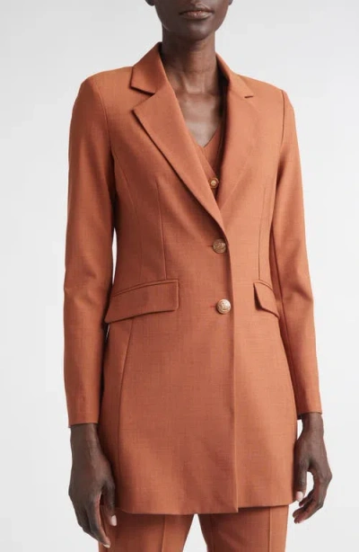 St John St. John Long Wool Blend Stretch Mélange Jacket In Brown