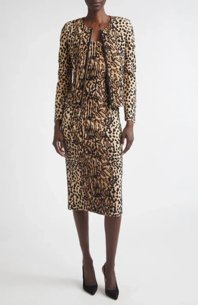 St John St. John Leopard Jacquard Knit Jacket In Multi