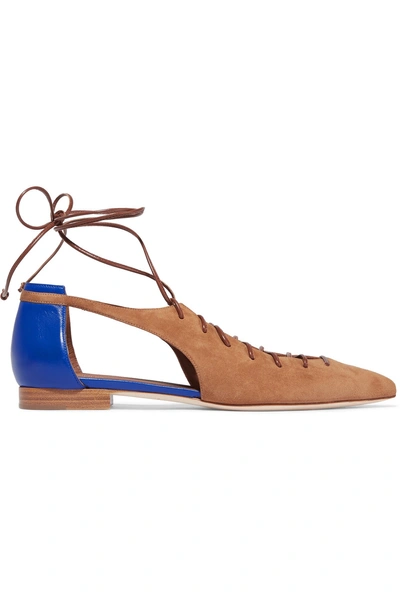 Malone Souliers Montana Cutout Suede And Leather Point-toe Flats