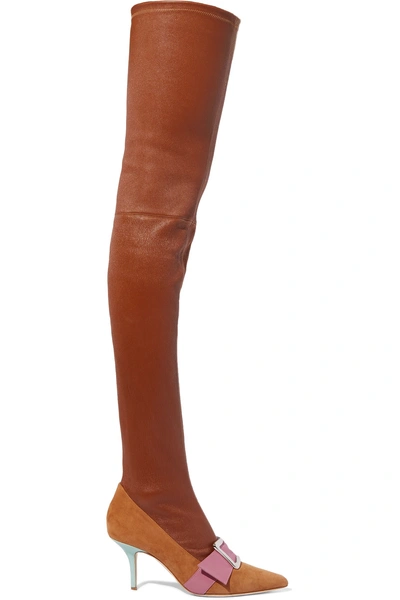 Malone Souliers + Adam Lippes Emma Buckled Leather And Suede Over-the-knee Boots