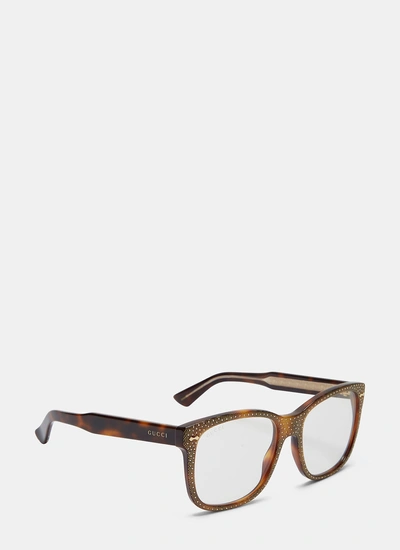Gucci Rhinestone Squared Glasses In Gold