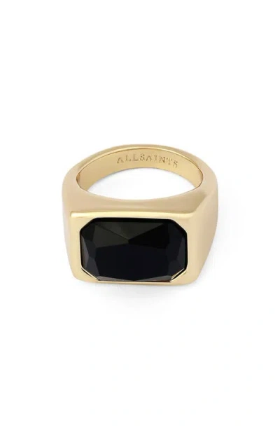Allsaints Rectangular Stone Signet Ring In Gold