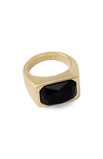 Allsaints Rectangular Stone Signet Ring In Gold