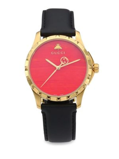 Shop Gucci Le Marché Des Merveilles Synthetic Coral, Goldtone Pvd & Leather Strap Watch In Na