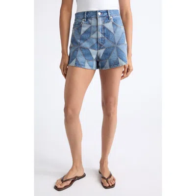Veronica Beard Elijah Patchwork Denim Shorts In Blue