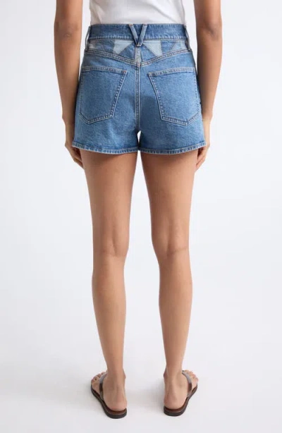 Veronica Beard Elijah Patchwork Denim Shorts In Blue