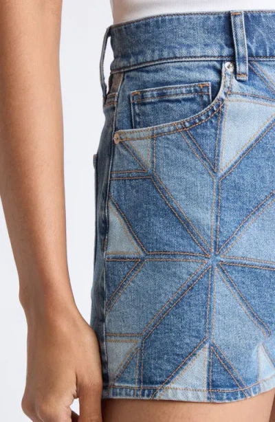 Veronica Beard Elijah Patchwork Denim Shorts In Blue
