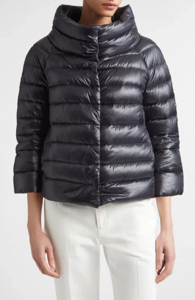 Herno Shiny Short Hooded Down Puffer Jacket In Black