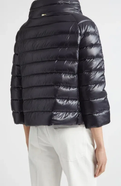 Herno Shiny Short Hooded Down Puffer Jacket In Black