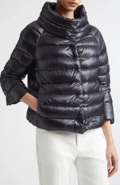 Herno Shiny Short Hooded Down Puffer Jacket In Black