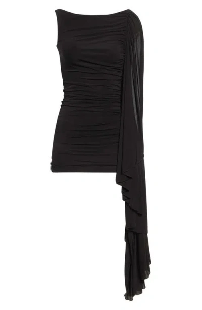 Alexander Wang Asymmetric Ruched Mini Dress In Black