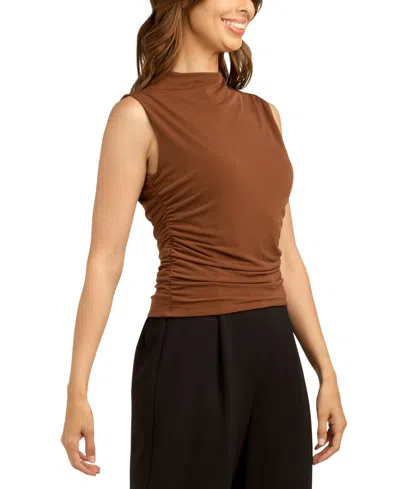 Bcx Juniors' Mock Neck Solid Sleeveless Tank Top In Cinnamon