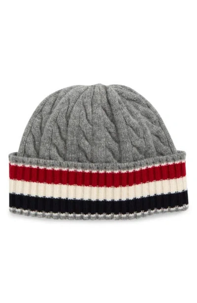 Thom Browne Light Grey Cable-knit Beanie In Red
