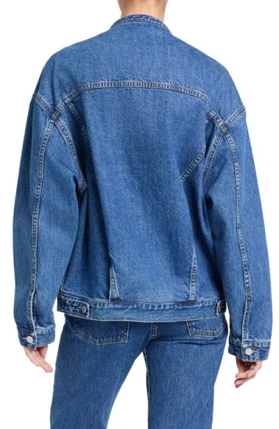 Twp Dawson Collarless Denim Jacket In Blue
