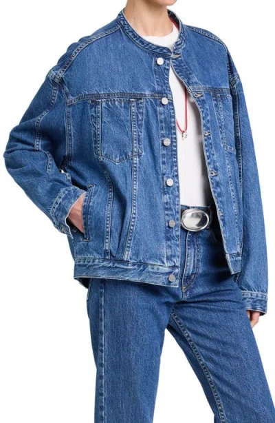 Twp Dawson Collarless Denim Jacket In Blue