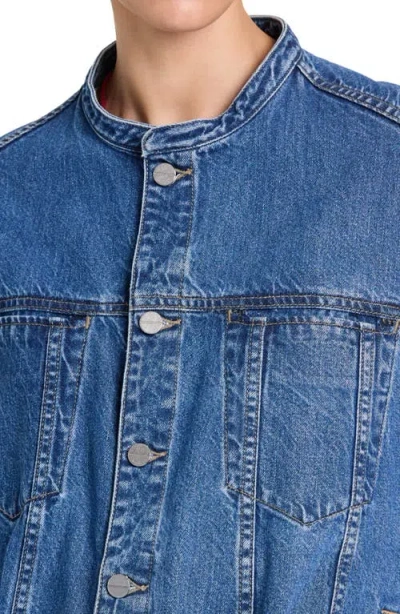 Twp Dawson Collarless Denim Jacket In Blue