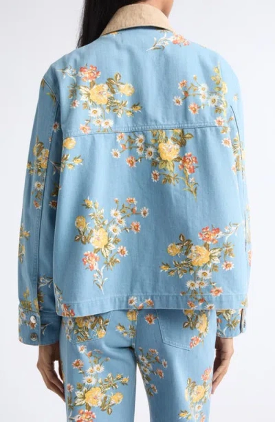 Veronica Beard Leighton Floral-print Corduroy-collar Jacket In Blue