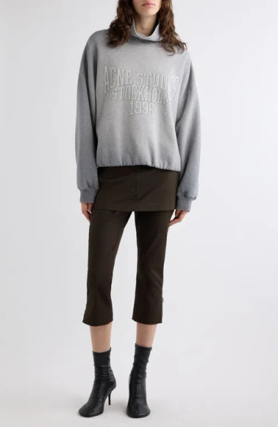 Acne Studios Brushed Cotton Fleece Funnel Neck Logo Sweatshirt With Balloon Hem In Transparent