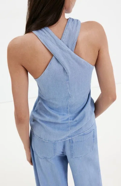 Mango Crossed Strap Denim Top In Blue
