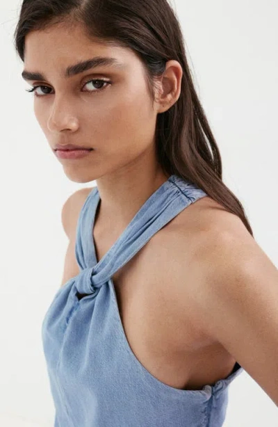 Mango Crossed Strap Denim Top In Blue