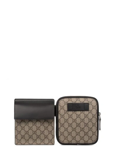 Shop Gucci Sand/brown/black Gg Supreme Bag Belt In Neutral - Brown - Black