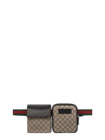 Shop Gucci Sand/brown/black Gg Supreme Bag Belt In Neutral - Brown - Black