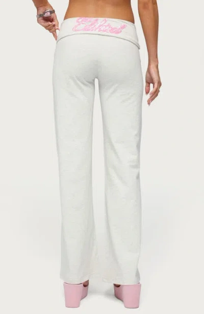 Edikted Sequin Foldover Sweatpants In White