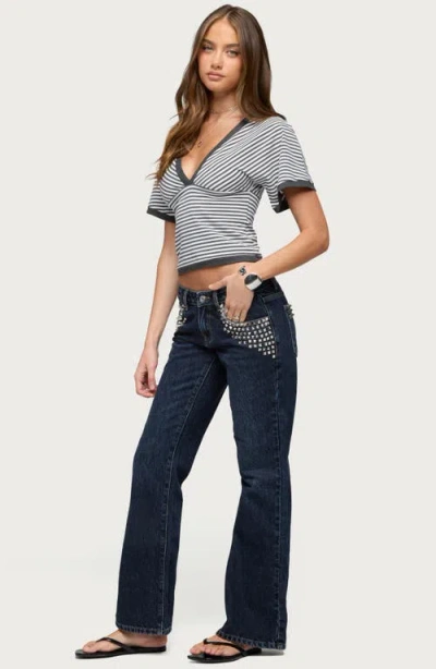 Edikted Tyler Stud Bootcut Jeans In Blue