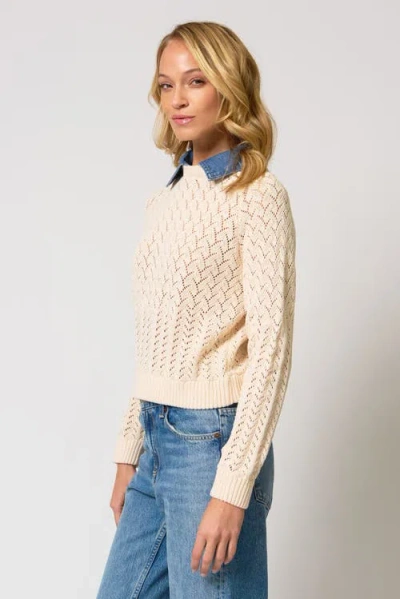 Central Park West Hazel Denim Collared Pointelle Sweater In Pattern