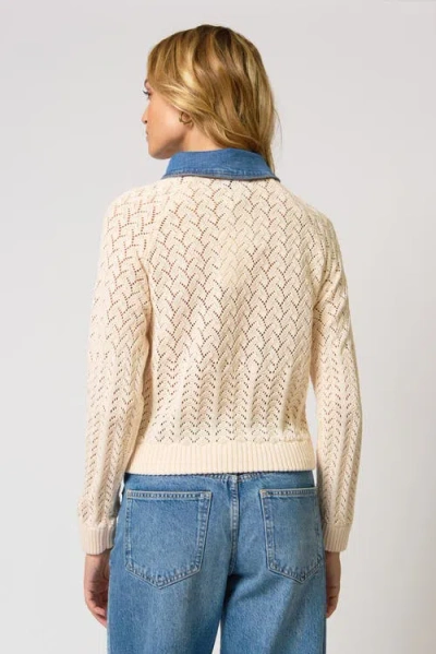 Central Park West Hazel Denim Collared Pointelle Sweater In Pattern