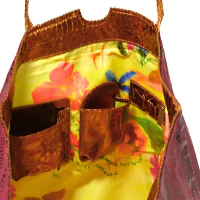 Carlos Falchi Microfiber Python Tote In Maroon