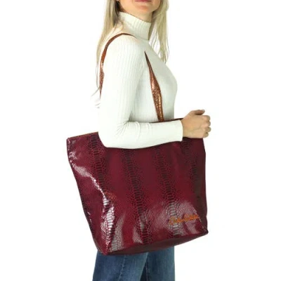 Carlos Falchi Microfiber Python Tote In Maroon