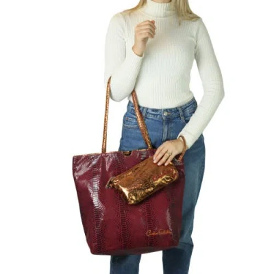 Carlos Falchi Microfiber Python Tote In Maroon