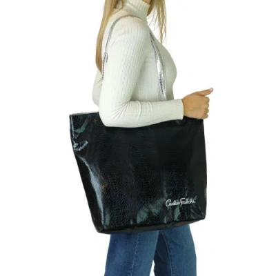 Carlos Falchi Microfiber Python Tote In Black