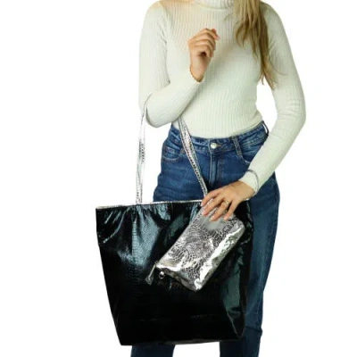 Carlos Falchi Microfiber Python Tote In Black