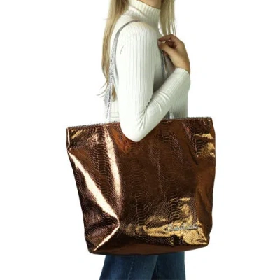 Carlos Falchi Microfiber Python Tote In Copper
