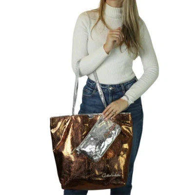 Carlos Falchi Microfiber Python Tote In Copper