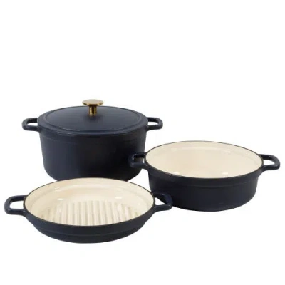 Sur La Table Kitchen Essentials 4-piece Enameled Cast Iron Stackable Cookware Set Dutch Oven With Li In Navy Blue